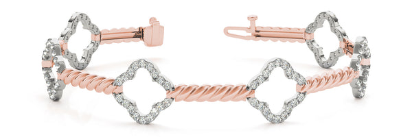 Rose gold Diamond Pave Clover Twisted Band Bracelet with Prong Setting