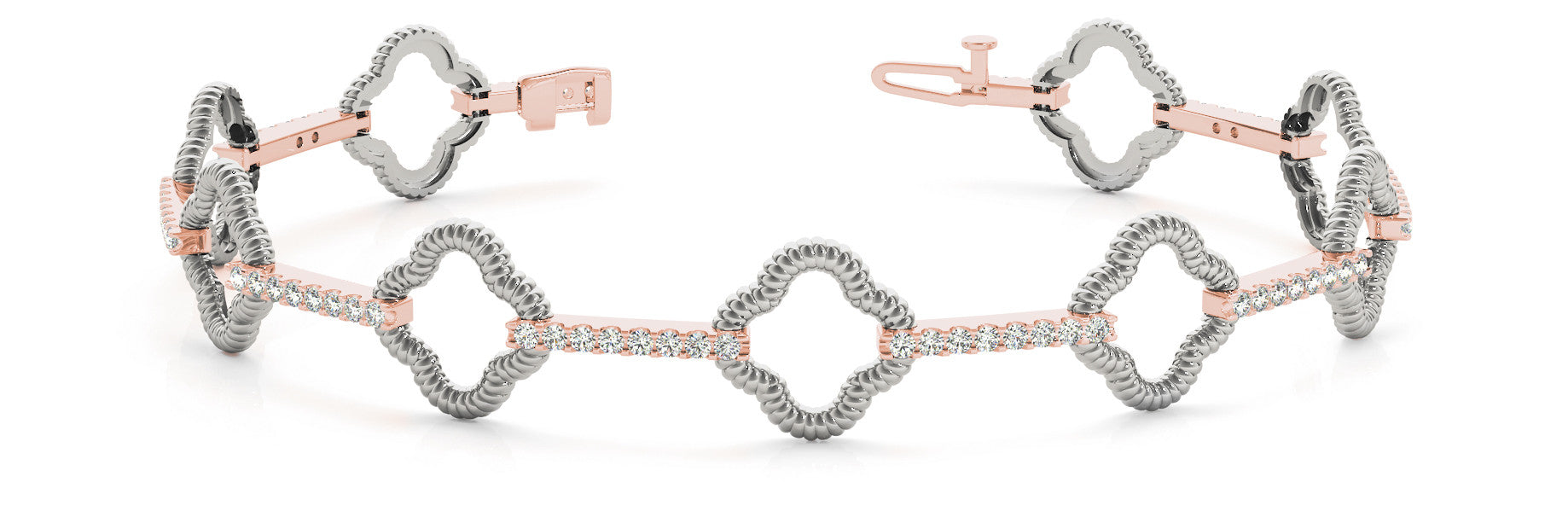 Rose gold Diamond Round Cut Rope Band Bracelet with Pave Prong Setting
