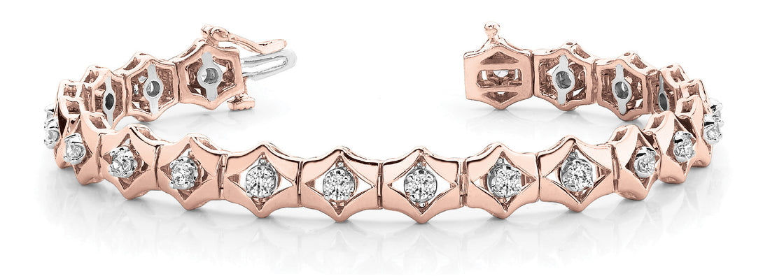 Rose gold Diamond Round-Cut Tennis Bracelet with Bezel Setting and Articulated Band