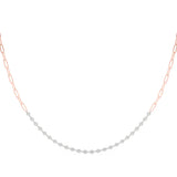 Rose gold Diamond Round Stone Paperclip Chain Necklace with Bezel Setting