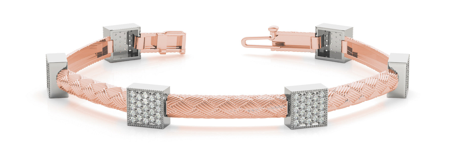 Rose gold Diamond Square Pavé Box Braided Bracelet