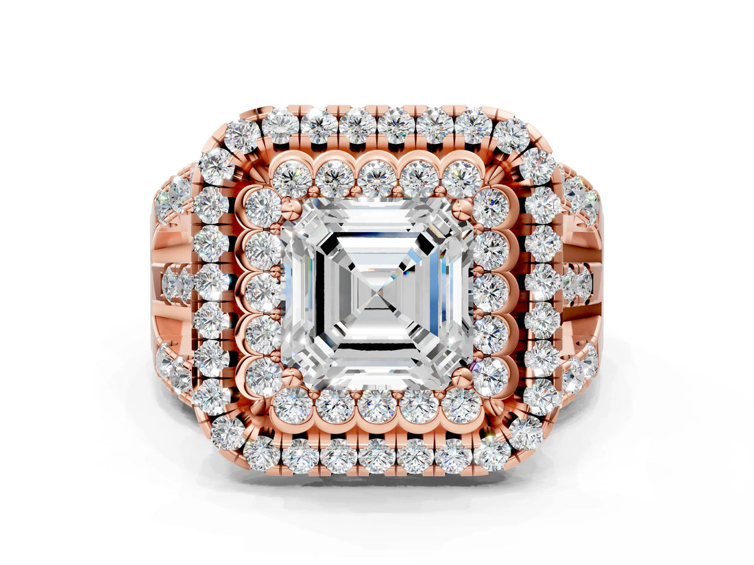 Rose gold Double Halo Asscher Cut Diamond Split Shank Pave Set Ring_3