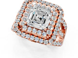 Rose gold Double Halo Asscher Cut Diamond Split Shank Pave Set Ring_4
