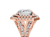 Rose gold Double Halo Asscher Cut Diamond Split Shank Ring with Four Prong Setting_11