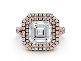Rose gold Double Halo Asscher Cut Diamond Split Shank Ring with Four Prong Setting_6