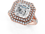 Rose gold Double Halo Asscher Cut Diamond Split Shank Ring with Four Prong Setting_7