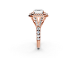 Rose gold Double Halo Asscher Cut Diamond Split Shank Ring with Four Prong Setting_8