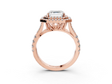 Rose gold Double Halo Asscher Cut Diamond Split Shank Ring with Four Prong Setting_9