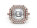 Rose gold Double Halo Asscher Diamond Pave Band with Four-Prong Setting_4