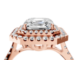 Rose gold Double Halo Asscher Diamond Pave Band with Four-Prong Setting_8