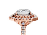 Rose gold Double Halo Asscher Diamond Pave Band with Four-Prong Setting_9