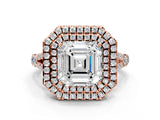 Rose gold Double Halo Asscher-Shaped Split Shank Diamond Ring with Prong Setting_19