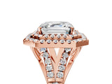Rose gold Double Halo Asscher-Shaped Split Shank Diamond Ring with Prong Setting_24