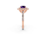 Rose gold Double Halo Cushion Cut Amethyst Pavé Band with Four-Prong Setting_2