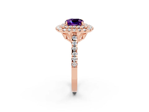 Rose gold Double Halo Cushion Cut Amethyst Pavé Band with Four-Prong Setting_2