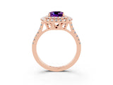 Rose gold Double Halo Cushion Cut Amethyst Pavé Band with Four-Prong Setting_3
