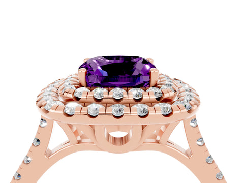 Rose gold Double Halo Cushion Cut Amethyst Pavé Band with Four-Prong Setting_4