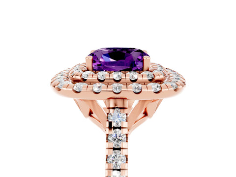 Rose gold Double Halo Cushion Cut Amethyst Pavé Band with Four-Prong Setting_5