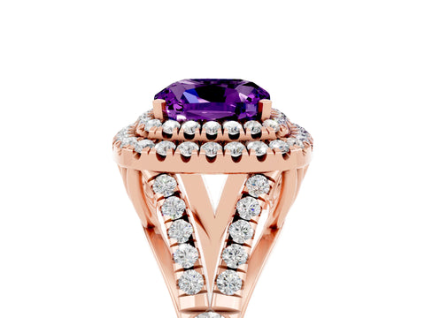 Rose gold Double Halo Cushion Cut Amethyst Split Shank Engagement Ring with Four-Prong Setting_5