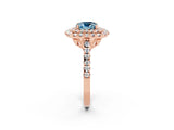 Rose gold Double Halo Cushion Cut Aquamarine Pavé Band with Four-Prong Setting_2