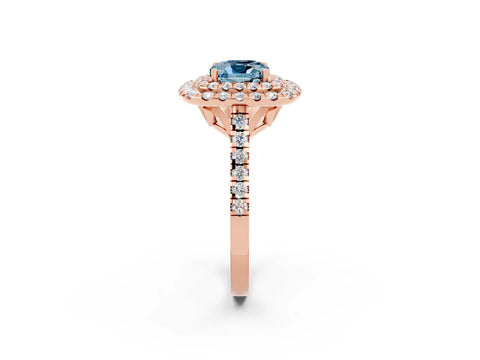 Rose gold Double Halo Cushion Cut Aquamarine Pavé Band with Four-Prong Setting_2