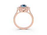 Rose gold Double Halo Cushion Cut Aquamarine Pavé Band with Four-Prong Setting_3