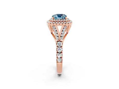 Rose gold Double Halo Cushion Cut Aquamarine Split Shank Engagement Ring with Four-Prong Setting_2