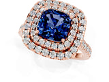 Rose gold Double Halo Cushion Cut Blue Sapphire Pavé Band with Four-Prong Setting_1