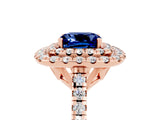 Rose gold Double Halo Cushion Cut Blue Sapphire Pavé Band with Four-Prong Setting_5
