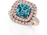 Rose gold Double Halo Cushion Cut Blue Topaz Pavé Band with Four-Prong Setting_1