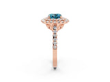 Rose gold Double Halo Cushion Cut Blue Topaz Pavé Band with Four-Prong Setting_2