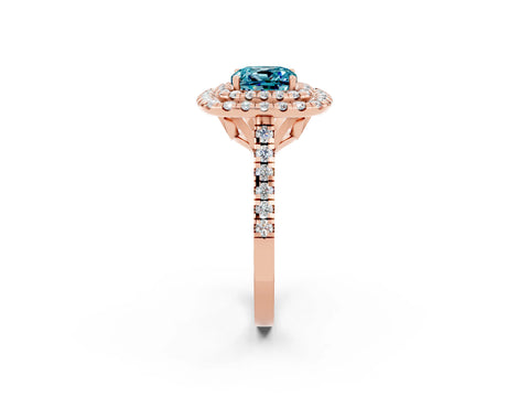 Rose gold Double Halo Cushion Cut Blue Topaz Pavé Band with Four-Prong Setting_2