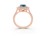 Rose gold Double Halo Cushion Cut Blue Topaz Pavé Band with Four-Prong Setting_3