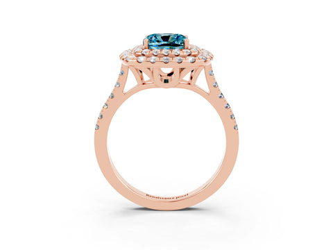 Rose gold Double Halo Cushion Cut Blue Topaz Pavé Band with Four-Prong Setting_3