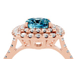 Rose gold Double Halo Cushion Cut Blue Topaz Pavé Band with Four-Prong Setting_4