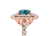 Rose gold Double Halo Cushion Cut Blue Topaz Pavé Band with Four-Prong Setting_5