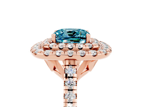 Rose gold Double Halo Cushion Cut Blue Topaz Pavé Band with Four-Prong Setting_5
