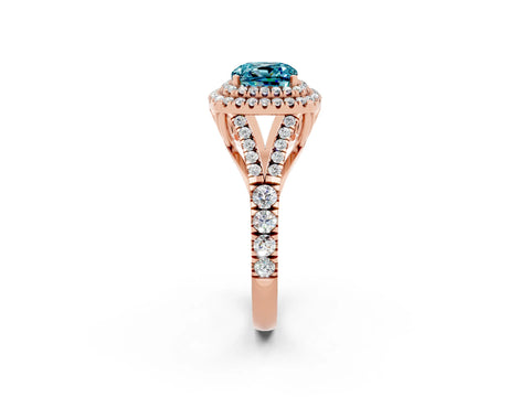 Rose gold Double Halo Cushion Cut Blue Topaz Split Shank Engagement Ring with Four-Prong Setting_2