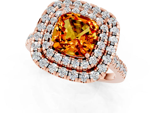 Rose gold Double Halo Cushion Cut Citrine Pavé Band with Four-Prong Setting_1