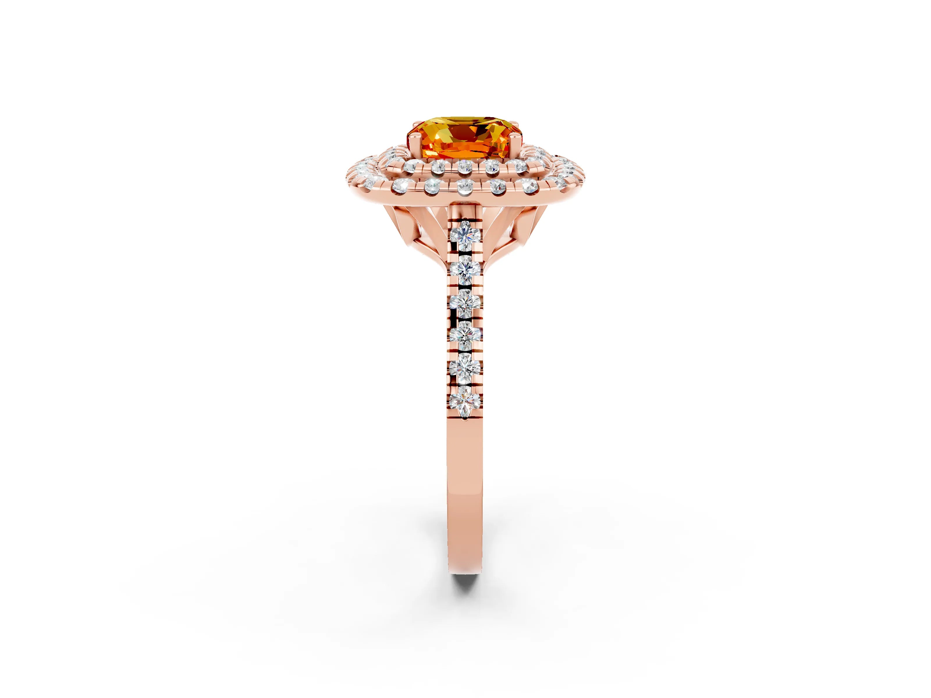 Rose gold Double Halo Cushion Cut Citrine Pavé Band with Four-Prong Setting_2
