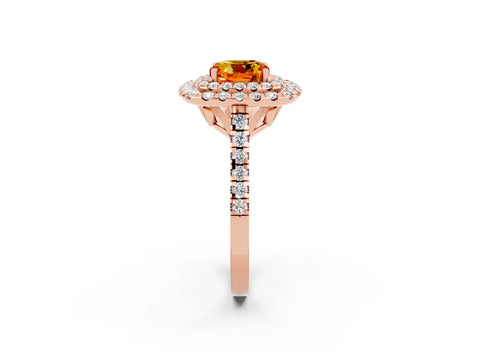 Rose gold Double Halo Cushion Cut Citrine Pavé Band with Four-Prong Setting_2