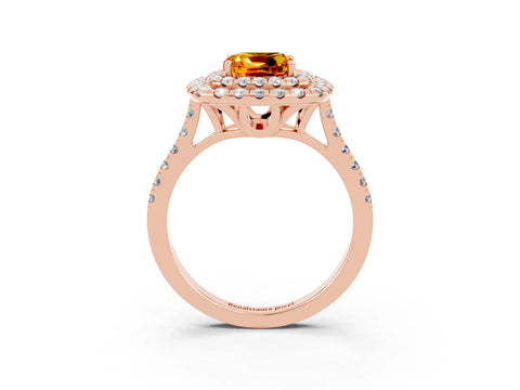 Rose gold Double Halo Cushion Cut Citrine Pavé Band with Four-Prong Setting_3