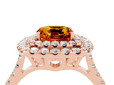 Rose gold Double Halo Cushion Cut Citrine Pavé Band with Four-Prong Setting_4