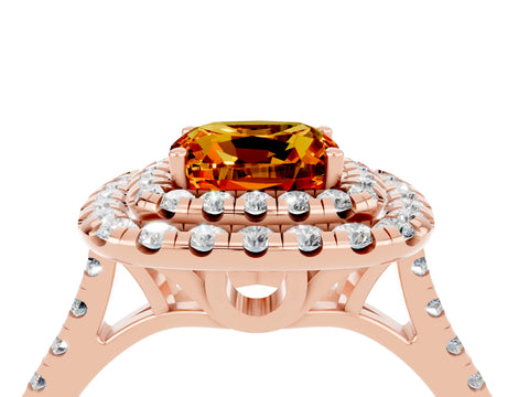 Rose gold Double Halo Cushion Cut Citrine Pavé Band with Four-Prong Setting_4