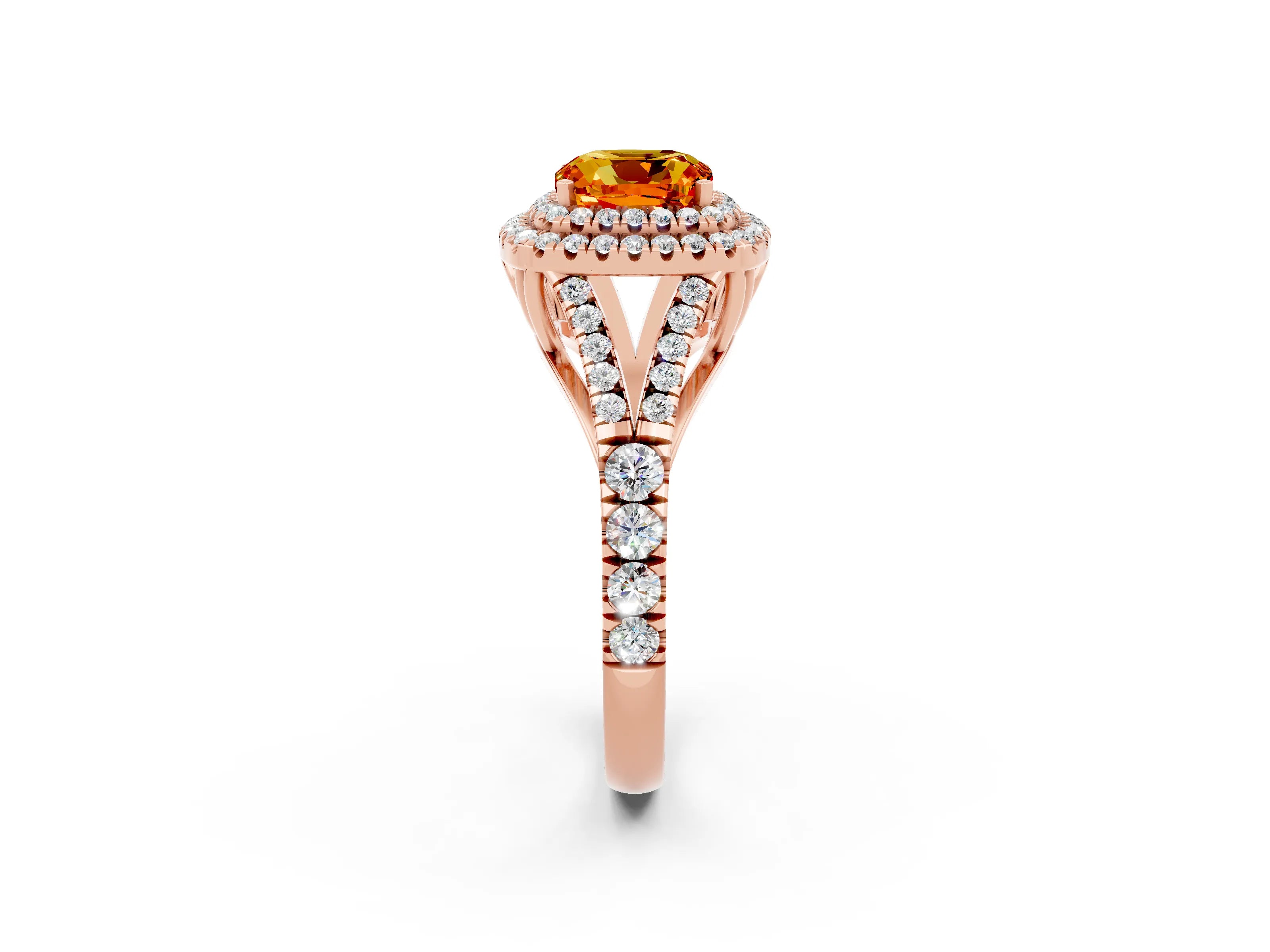 Rose gold Double Halo Cushion Cut Citrine Split Shank Engagement Ring with Four-Prong Setting_2