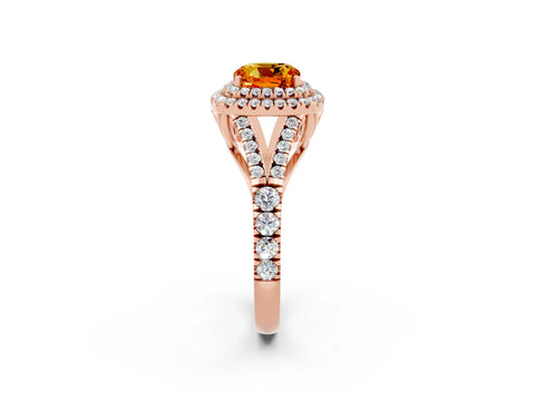 Rose gold Double Halo Cushion Cut Citrine Split Shank Engagement Ring with Four-Prong Setting_2