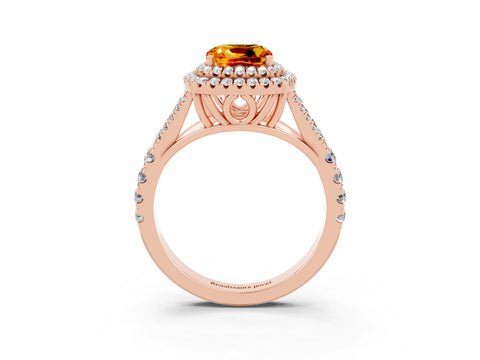 Rose gold Double Halo Cushion Cut Citrine Split Shank Engagement Ring with Four-Prong Setting_3