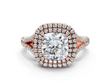 Rose gold Double Halo Cushion Cut Diamond Split Shank Engagement Ring with Four-Prong Setting_3