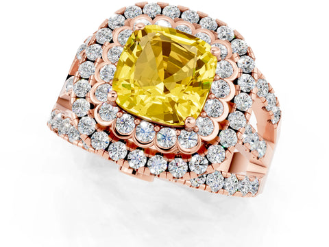 Rose gold Double Halo Cushion Cut Diamond Split Shank Pave Set Ring_1
