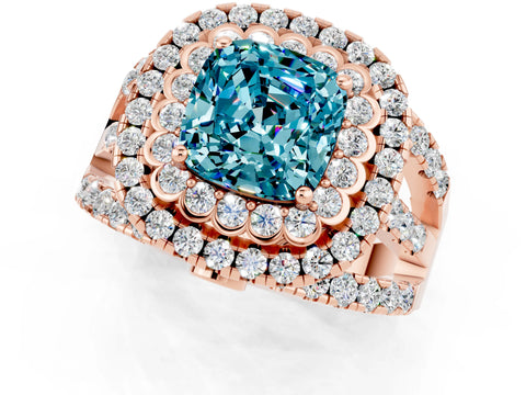 Rose gold Double Halo Cushion Cut Diamond Split Shank Pave Set Ring_1